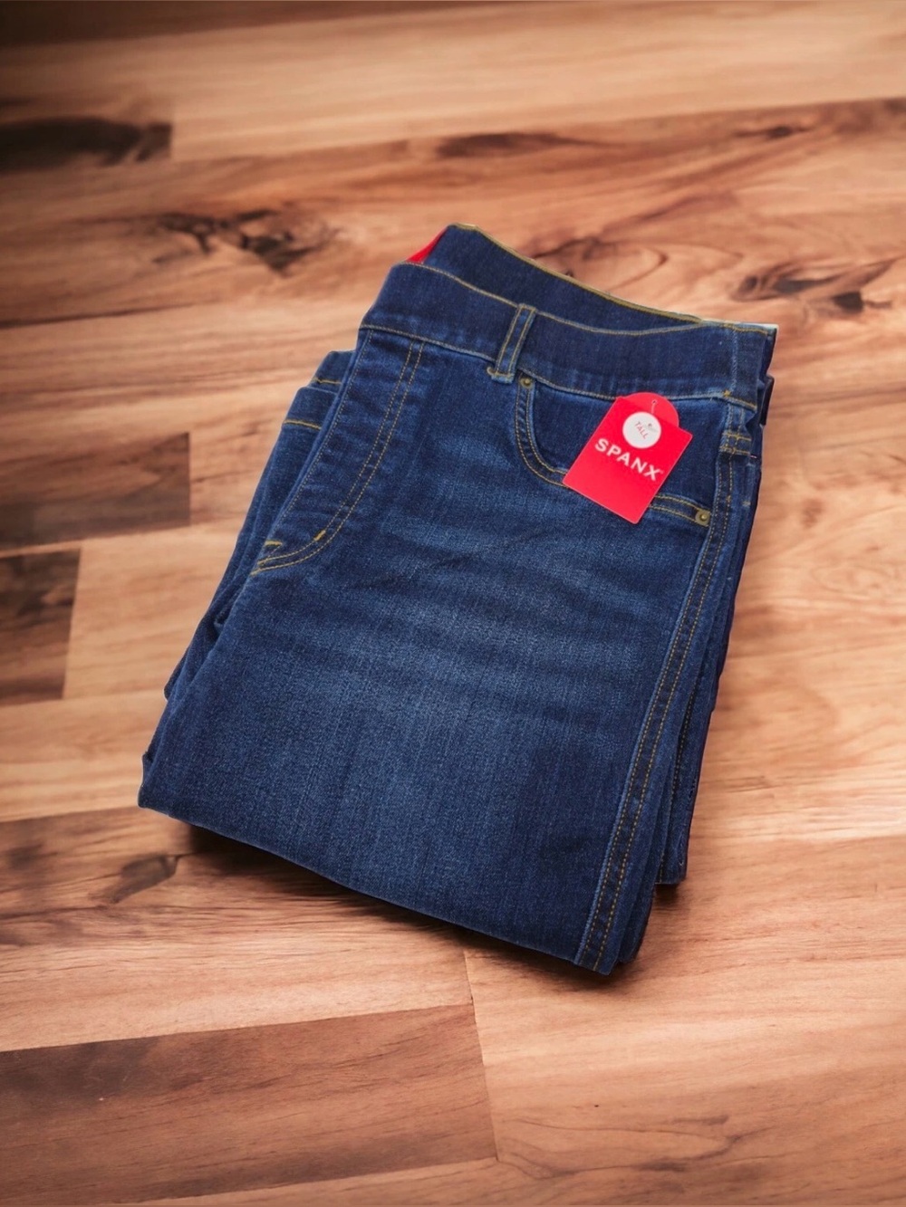 SPANX Flare Jeans Midnight Shade Blue Pull On Denim Pants Women’s Large NWT